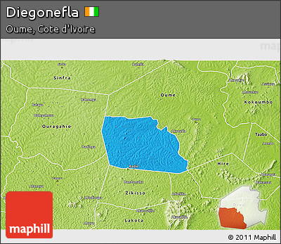 Political 3D Map of Diegonefla, physical outside
