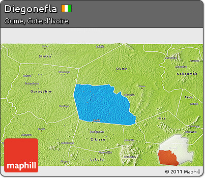 Political 3D Map of Diegonefla, physical outside