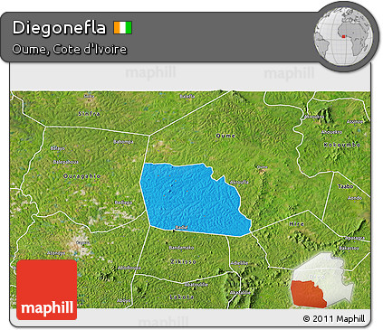 Political 3D Map of Diegonefla, satellite outside