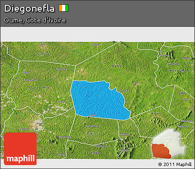 Political 3D Map of Diegonefla, satellite outside