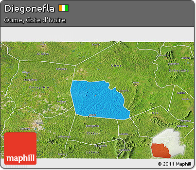 Political 3D Map of Diegonefla, satellite outside