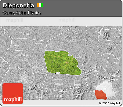 Satellite 3D Map of Diegonefla, lighten, desaturated