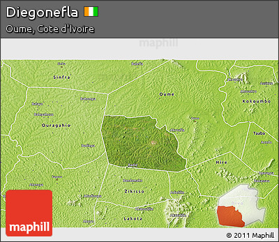 Satellite 3D Map of Diegonefla, physical outside