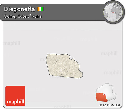 Shaded Relief 3D Map of Diegonefla, cropped outside
