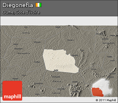 Shaded Relief 3D Map of Diegonefla, darken
