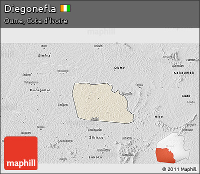 Shaded Relief 3D Map of Diegonefla, desaturated