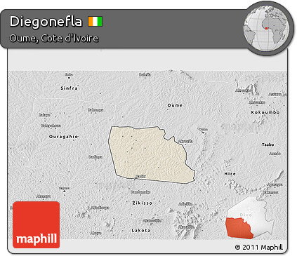 Shaded Relief 3D Map of Diegonefla, desaturated