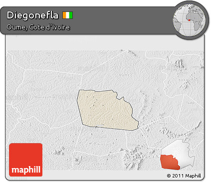 Shaded Relief 3D Map of Diegonefla, lighten, desaturated