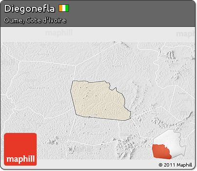 Shaded Relief 3D Map of Diegonefla, lighten, desaturated