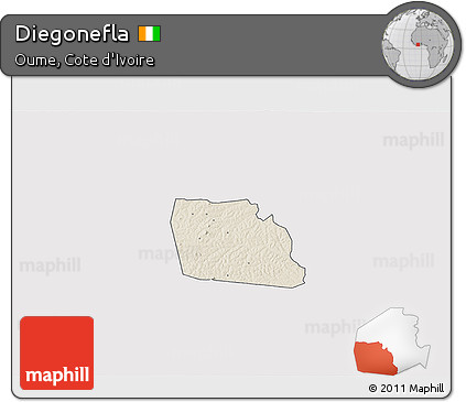 Shaded Relief 3D Map of Diegonefla, single color outside