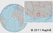 Gray Location Map of Diegonefla, within the entire country, hill shading