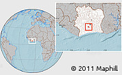 Gray Location Map of Diegonefla, highlighted country, hill shading