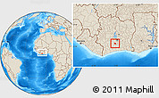 Shaded Relief Location Map of Diegonefla, within the entire country