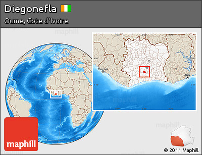 Shaded Relief Location Map of Diegonefla, highlighted country