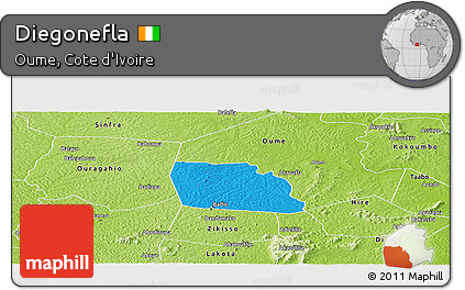 Political Panoramic Map of Diegonefla, physical outside