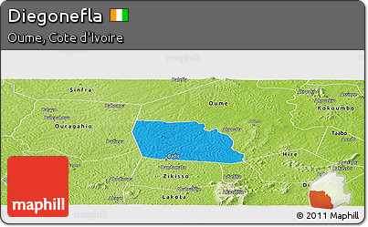 Political Panoramic Map of Diegonefla, physical outside