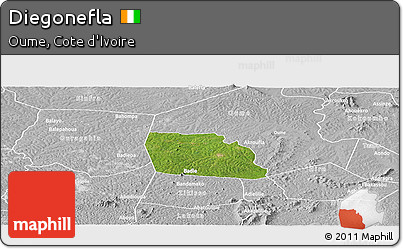 Satellite Panoramic Map of Diegonefla, lighten, desaturated