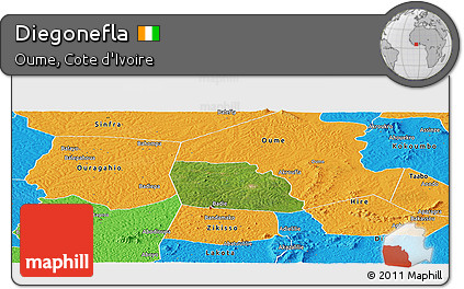 Satellite Panoramic Map of Diegonefla, political outside