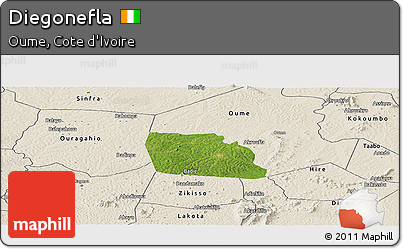 Satellite Panoramic Map of Diegonefla, shaded relief outside
