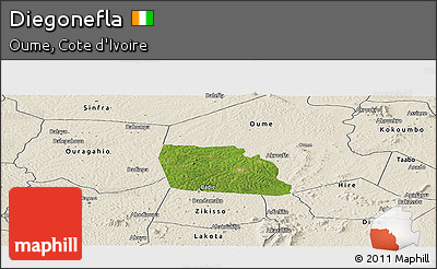 Satellite Panoramic Map of Diegonefla, shaded relief outside