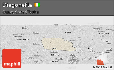 Shaded Relief Panoramic Map of Diegonefla, desaturated
