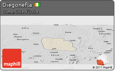 Shaded Relief Panoramic Map of Diegonefla, desaturated