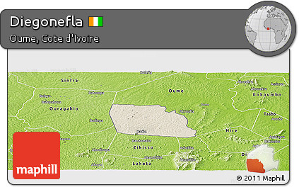 Shaded Relief Panoramic Map of Diegonefla, physical outside