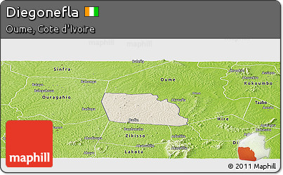 Shaded Relief Panoramic Map of Diegonefla, physical outside