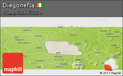 Shaded Relief Panoramic Map of Diegonefla, physical outside