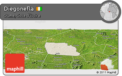 Shaded Relief Panoramic Map of Diegonefla, satellite outside