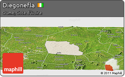Shaded Relief Panoramic Map of Diegonefla, satellite outside