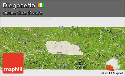 Shaded Relief Panoramic Map of Diegonefla, satellite outside