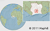 Savanna Style Location Map of Oume, highlighted country, hill shading