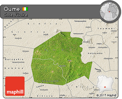 Satellite Map of Oume, shaded relief outside