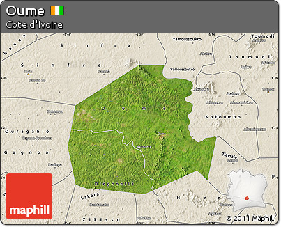 Satellite Map of Oume, shaded relief outside