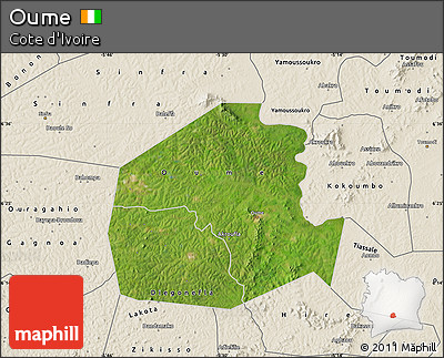 Satellite Map of Oume, shaded relief outside