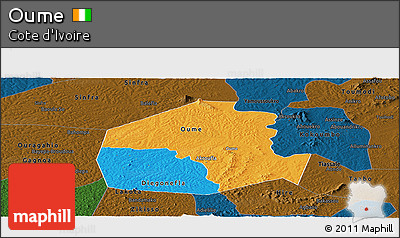 Political Panoramic Map of Oume, darken