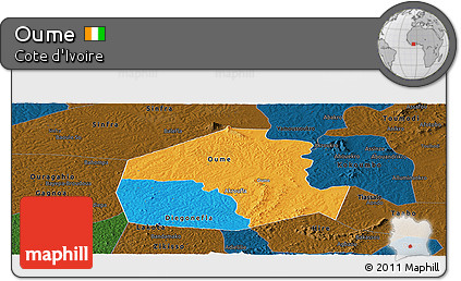 Political Panoramic Map of Oume, darken