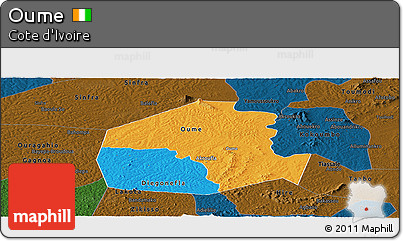 Political Panoramic Map of Oume, darken