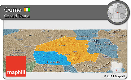Political Panoramic Map of Oume, semi-desaturated