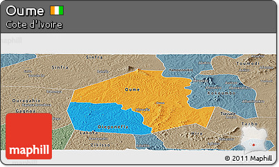 Political Panoramic Map of Oume, semi-desaturated