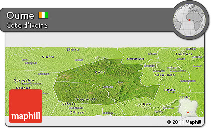 Satellite Panoramic Map of Oume, physical outside
