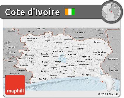 Gray Panoramic Map of Cote D'Ivoire