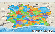 Political Panoramic Map of Cote d'Ivoire, shaded relief outside