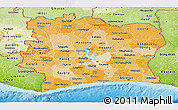 Political Shades Panoramic Map of Cote d'Ivoire, physical outside
