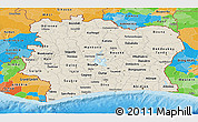 Shaded Relief Panoramic Map of Cote d'Ivoire, political outside, shaded relief sea