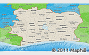 Shaded Relief Panoramic Map of Cote d'Ivoire, political shades outside, shaded relief sea