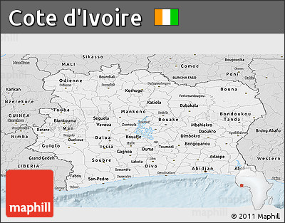 Silver Style Panoramic Map of Cote D'Ivoire