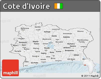 Silver Style Panoramic Map of Cote D'Ivoire, single color outside
