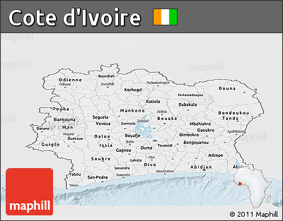 Silver Style Panoramic Map of Cote D'Ivoire, single color outside